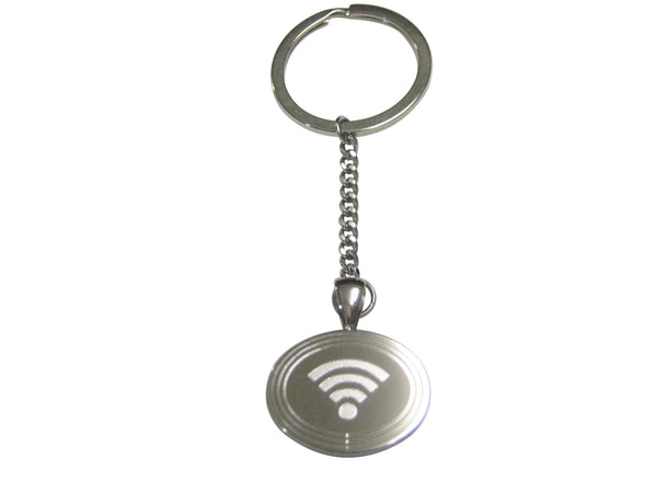 Silver Toned Etched Oval Wifi Symbol Pendant Keychain