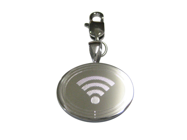 Silver Toned Etched Oval Wifi Symbol Pendant Zipper Pull Charm