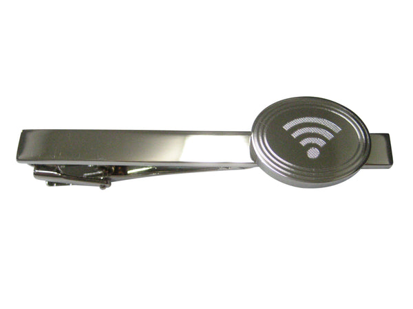 Silver Toned Etched Oval Wifi Symbol Tie Clip