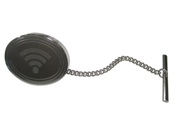 Silver Toned Etched Oval Wifi Symbol Tie Tack