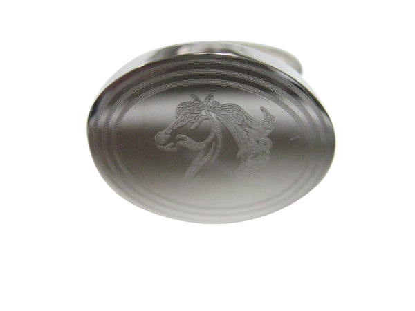 Silver Toned Etched Oval Wild Horse Head Adjustable Size Fashion Ring