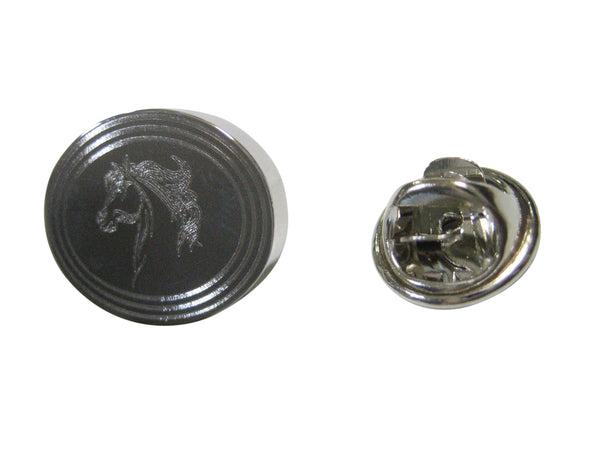 Silver Toned Etched Oval Wild Horse Head Lapel Pin