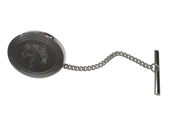 Silver Toned Etched Oval Wild Horse Head Tie Tack