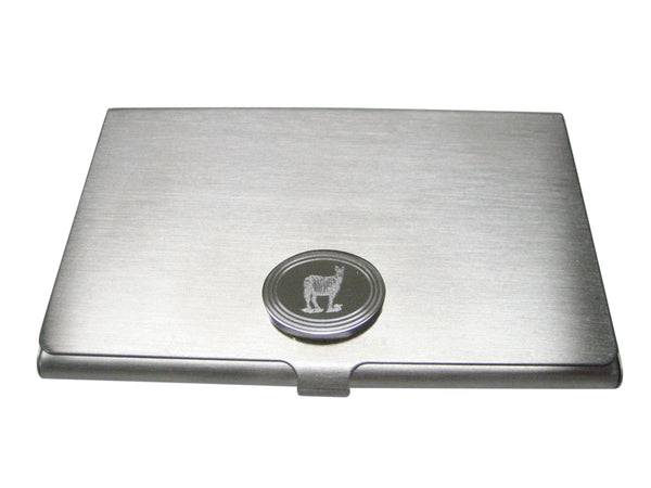 Silver Toned Etched Oval Zebra Business Card Holder