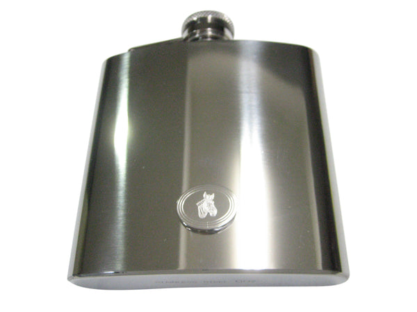 Silver Toned Etched Oval Zebra Head 6oz Flask