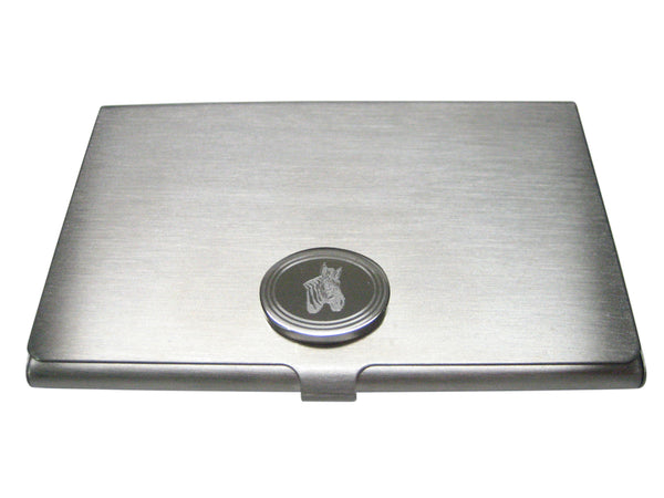 Silver Toned Etched Oval Zebra Head Business Card Holder