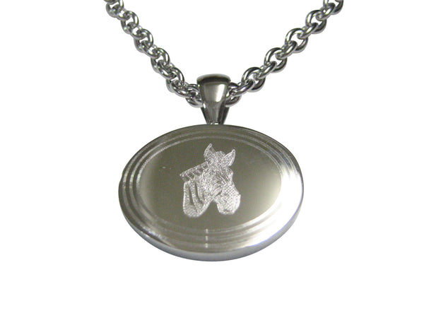 Silver Toned Etched Oval Zebra Head Pendant Necklace