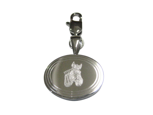 Silver Toned Etched Oval Zebra Head Pendant Zipper Pull Charm