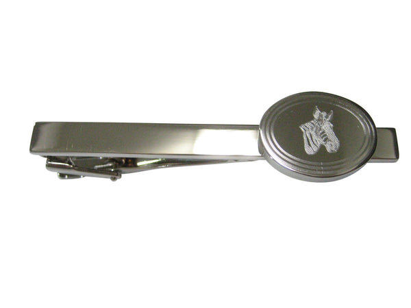 Silver Toned Etched Oval Zebra Head Tie Clip
