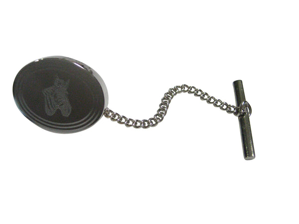 Silver Toned Etched Oval Zebra Head Tie Tack