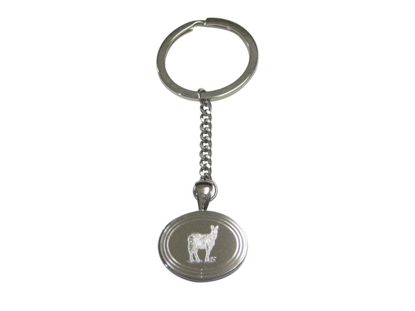 Silver Toned Etched Oval Zebra Pendant Keychain