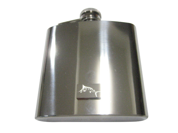 Silver Toned Etched Rectangular Etched Sailfish Marlin Fish 6oz Flask