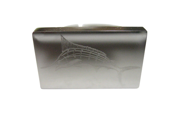 Silver Toned Etched Rectangular Etched Sailfish Marlin Fish Adjustable Size Fashion Ring
