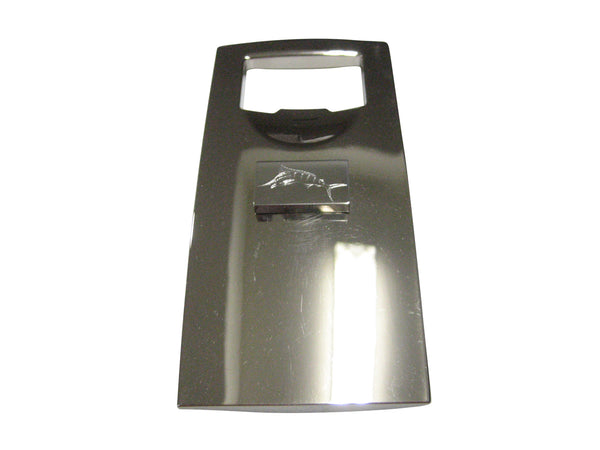 Silver Toned Etched Rectangular Etched Sailfish Marlin Fish Bottle Opener