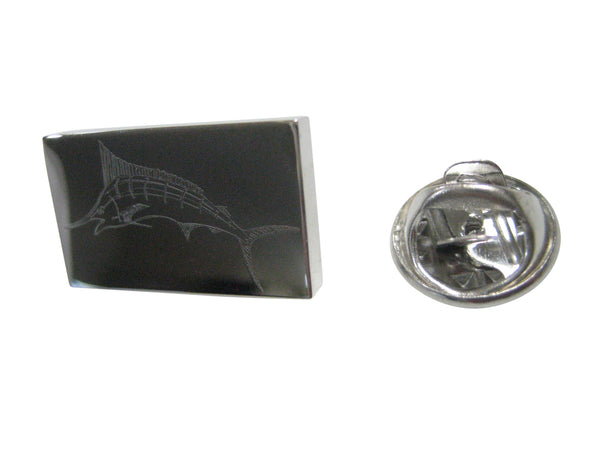 Silver Toned Etched Rectangular Etched Sailfish Marlin Fish Lapel Pin