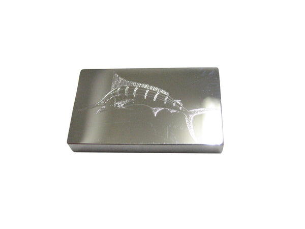 Silver Toned Etched Rectangular Etched Sailfish Marlin Fish Magnet