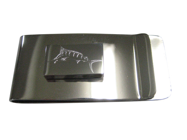 Silver Toned Etched Rectangular Etched Sailfish Marlin Fish Money Clip