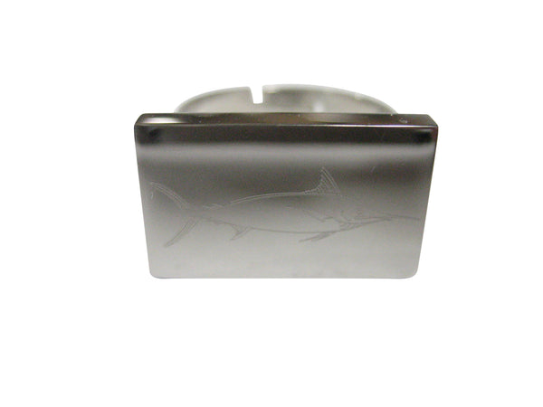 Silver Toned Etched Rectangular Marlin Sailfish Adjustable Size Fashion Ring