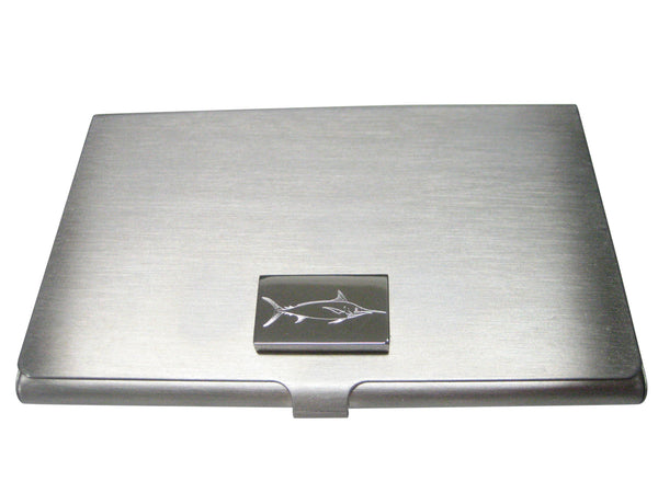 Silver Toned Etched Rectangular Marlin Sailfish Business Card Holder
