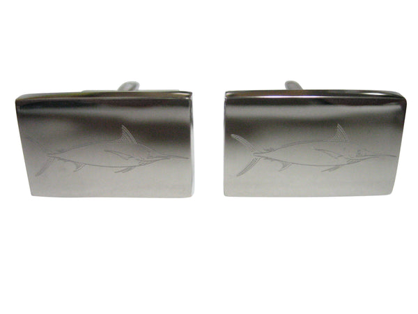 Silver Toned Etched Rectangular Marlin Sailfish Cufflinks