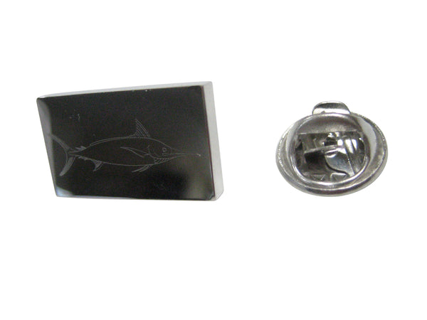 Silver Toned Etched Rectangular Marlin Sailfish Lapel Pin
