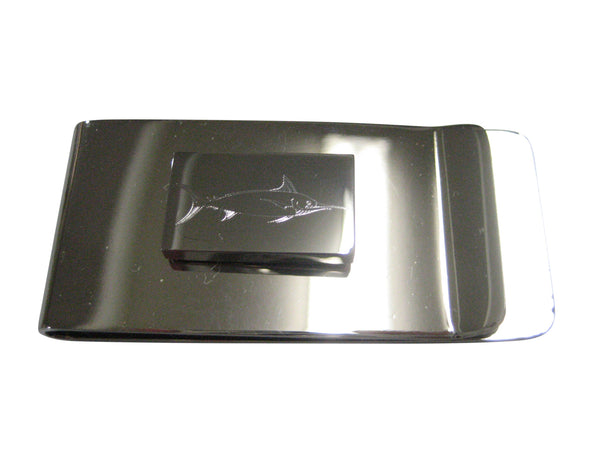 Silver Toned Etched Rectangular Marlin Sailfish Money Clip