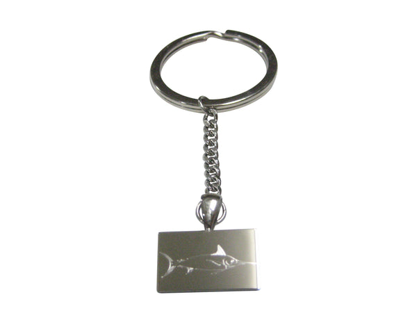 Silver Toned Etched Rectangular Marlin Sailfish Pendant Keychain