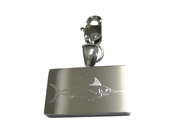 Silver Toned Etched Rectangular Marlin Sailfish Pendant Zipper Pull Charm