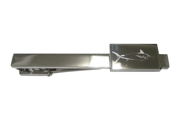 Silver Toned Etched Rectangular Marlin Sailfish Tie Clip