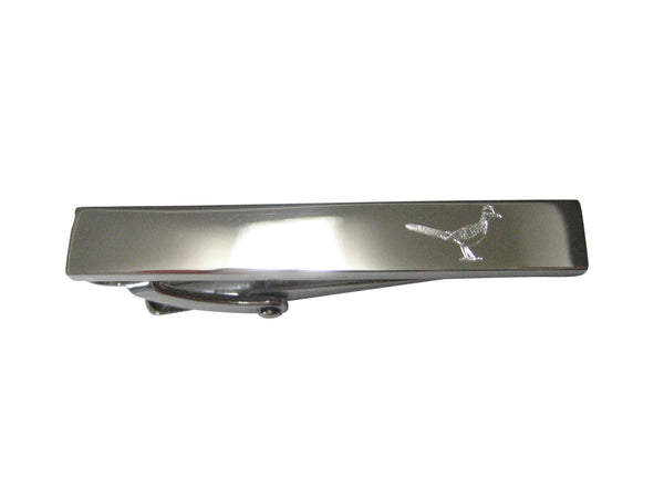 Silver Toned Etched Roadrunner Bird Skinny Tie Clip