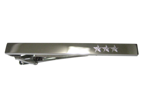 Silver Toned Etched Sleek 3 Stars Tie Clip