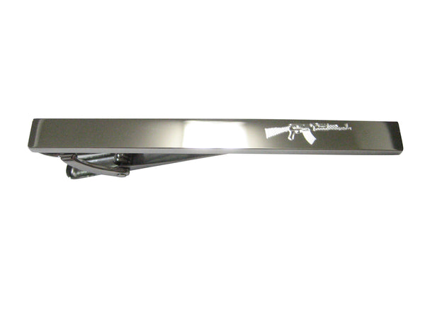 Silver Toned Etched Sleek AK47 Rifle Tie Clip