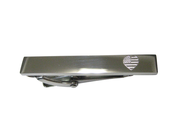 Silver Toned Etched Sleek American Flag with Heart Skinny Tie Clip