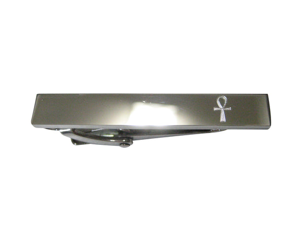 Silver Toned Etched Sleek Ankh Cross Skinny Tie Clip