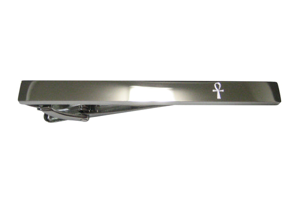 Silver Toned Etched Sleek Ankh Cross Tie Clip