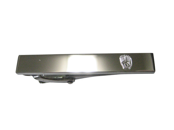 Silver Toned Etched Sleek Baseball Glove Skinny Tie Clip