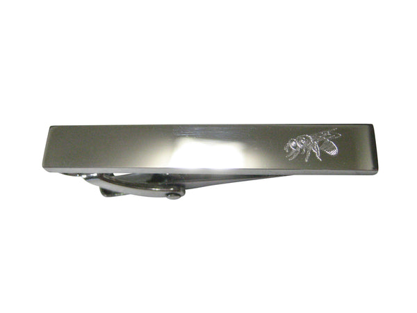 Silver Toned Etched Sleek Bee Skinny Tie Clip