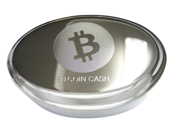 Silver Toned Etched Sleek Bitcoin Cash Coin Cryptocurrency Blockchain Oval Trinket Jewelry Box