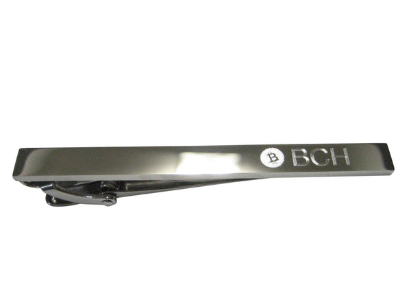 Silver Toned Etched Sleek Bitcoin Cash Coin Cryptocurrency Blockchain Tie Clip