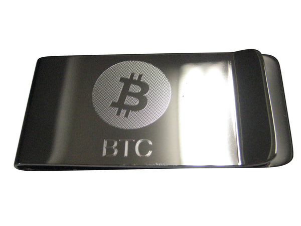 Silver Toned Etched Sleek Bitcoin Coin Cryptocurrency Blockchain Money Clip