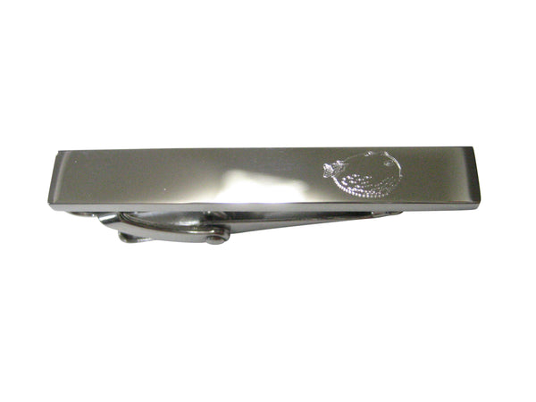 Silver Toned Etched Sleek Blowfish Fugu Puffer Fish Skinny Tie Clip