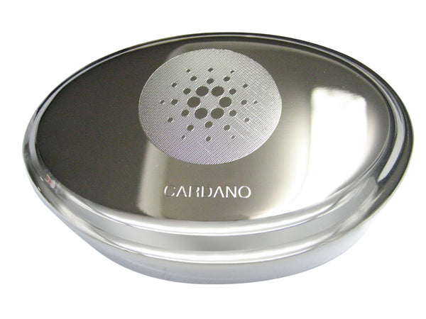 Silver Toned Etched Sleek Cardano Coin Cryptocurrency Blockchain Oval Trinket Jewelry Box