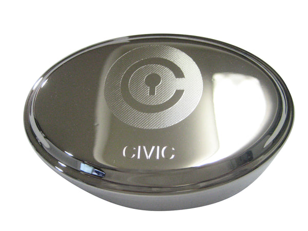 Silver Toned Etched Sleek Civic Coin CVC Cryptocurrency Blockchain Oval Trinket Jewelry Box