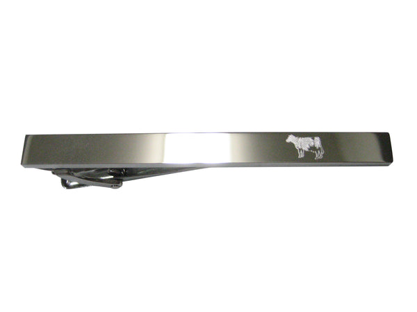 Silver Toned Etched Sleek Cow Tie Clip