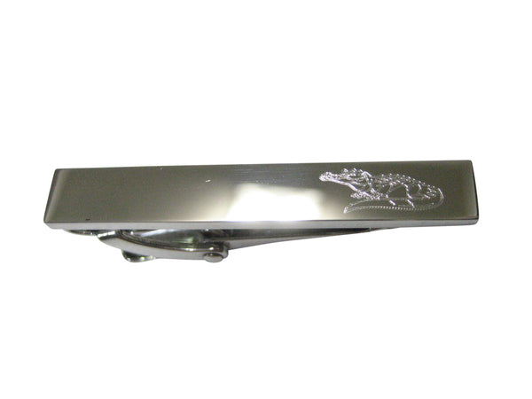 Silver Toned Etched Sleek Detailed Alligator Skinny Tie Clip