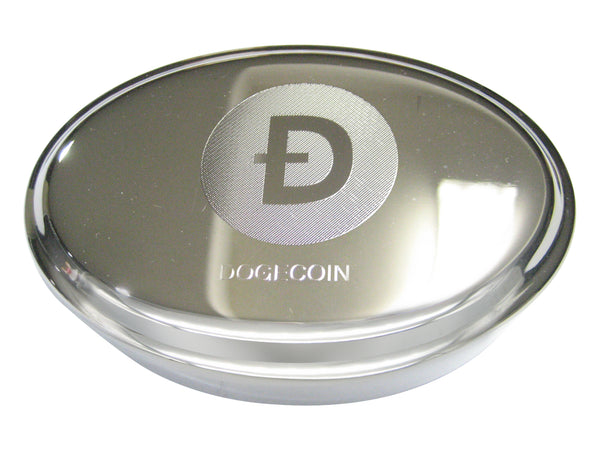 Silver Toned Etched Sleek Doge Coin Cryptocurrency Blockchain Oval Trinket Jewelry Box