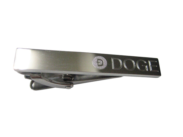 Silver Toned Etched Sleek Doge Coin Cryptocurrency Blockchain Skinny Tie Clip