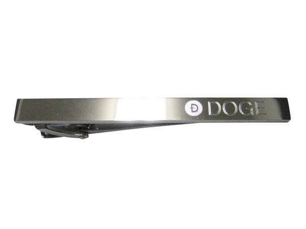 Silver Toned Etched Sleek Doge Coin Cryptocurrency Blockchain Tie Clip