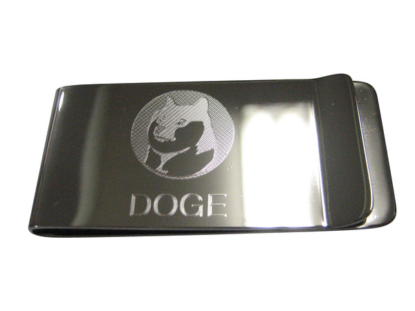 Silver Toned Etched Sleek Doge Coin Cryptocurrency Blockchain With Shiba Dog Money Clip