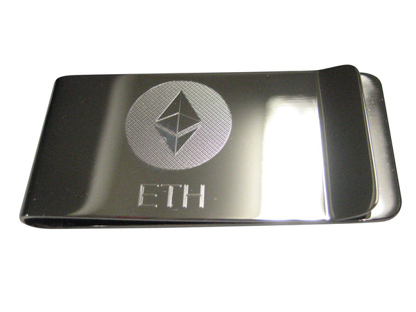 Silver Toned Etched Sleek Ethereum Coin Cryptocurrency Blockchain Money Clip